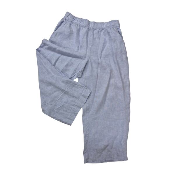 Tahari Cropped Wide Leg Pants 100% Linen Ice Blue Women XL EUC - Picture 1 of 5